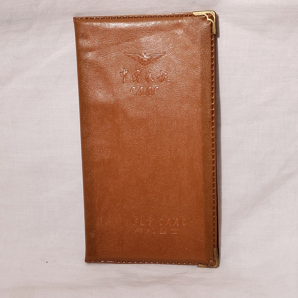 Vintage CAAC Airlines Tan Travel Document Holder Wallet Fly CAAC Logo China